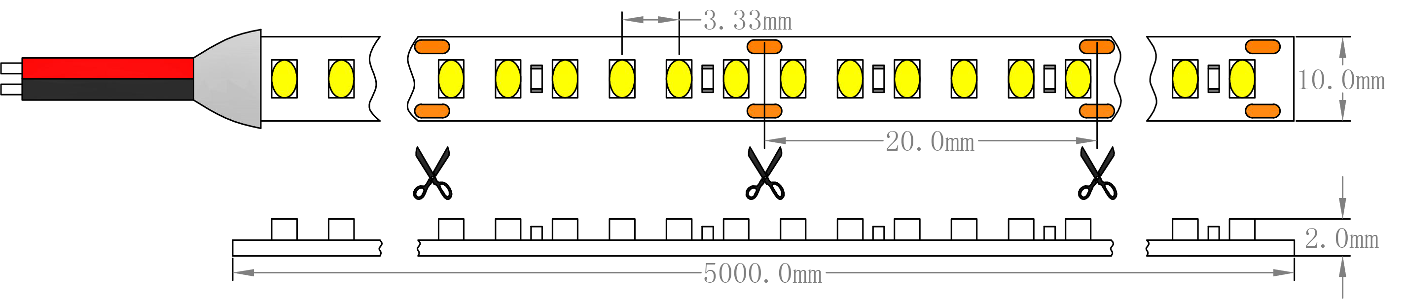 SMD2216 300LEs 24V Размеры