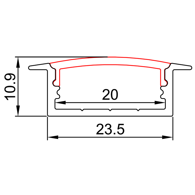 W23,5 мм * H10,9 мм (внутренняя ширина 20 мм) светодиодный алюминиевый профиль с крылом