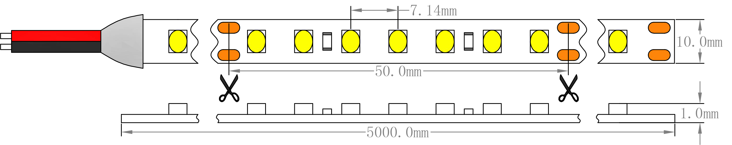 SMD2835 140 светодиодов 19,2 Вт светодиодная лента Размеры