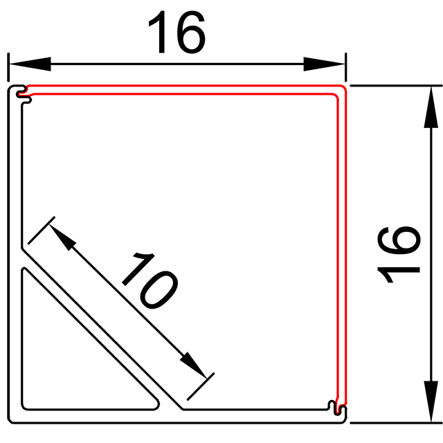 W16mm*H16mm (внутренняя ширина 10 мм) светодиодный алюминиевый профиль треугольной формы